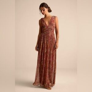 👗Lulus Evaluna Rust Abstract Plisse Sleeveless Maxi Dress👗